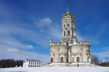 DUBROVITSY, MOSCOW REGION, RUSSIA - March, 2019: Church of the Theotokos of the Sign at Dubrovitsy Estate