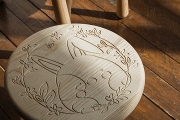Light brown Children's wooden chair in a bright room