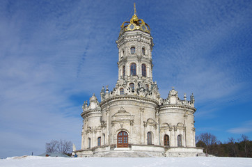 DUBROVITSY, MOSCOW REGION, RUSSIA - March, 2019: Church of the Theotokos of the Sign at Dubrovitsy Estate