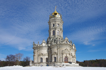 DUBROVITSY, MOSCOW REGION, RUSSIA - March, 2019: Church of the Theotokos of the Sign at Dubrovitsy Estate