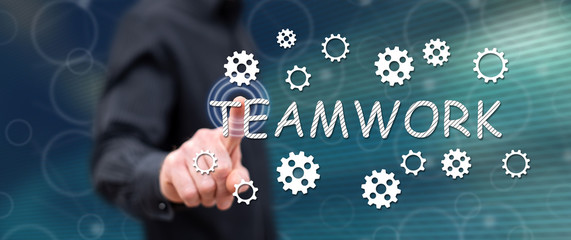 Man touching a teamwork concept