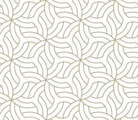 Behang Naadloze bloemmotief met abstracte geometrische bloem lijn textuur, goud op witte achtergrond. Licht modern eenvoudig behang, heldere tegelachtergrond, decoratief grafisch element © nadiinko