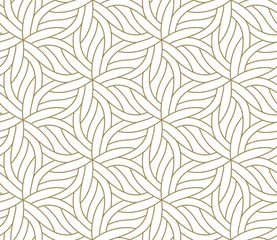 Behang Naadloze bloemmotief met abstracte geometrische bloem lijn textuur, goud op witte achtergrond. Licht modern eenvoudig behang, heldere tegelachtergrond, decoratief grafisch element © nadiinko
