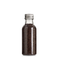 sprinkles chocolate in bottle on white background