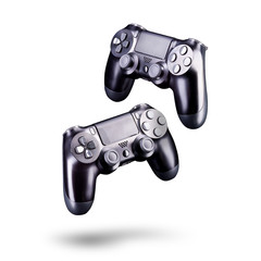 Set of black video game joysticks gamepad isolated on a white background