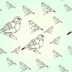 Seamless pattern Sparrow, bird in winter on a light background