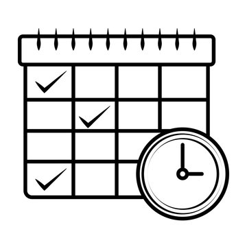 recommend clip art: Business appointment calendar with time clock line art vector icon