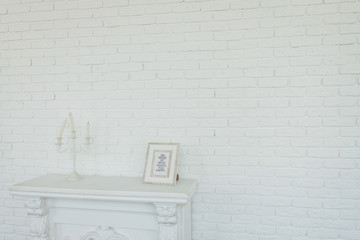 White brick wall background in room