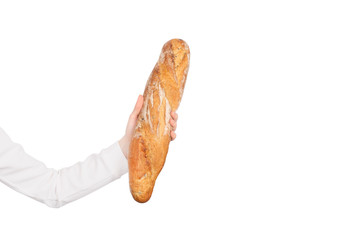Female hand in holds French Baguettes.
