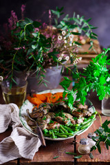 Tender pork marsala with vegetables..selective focus