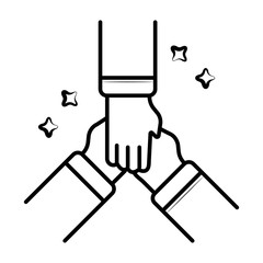 three hands support each other, concept of teamwork, icon vector