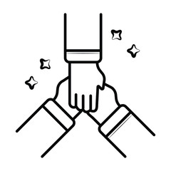 three hands support each other, concept of teamwork, icon vector