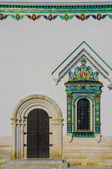 ISTRA, RUSSIA - January, 2019: Fragment of the facade of the Resurrection Cathedral in the New Jerusalem monastery