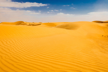Fototapeta na wymiar Moroccan desert landscape with blue sky. Dunes background.