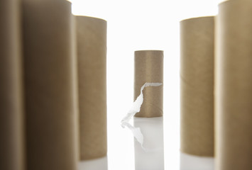 Toilet tissue paper rolls out of stock, Covid-19 panic concept and fear of coronavirus crisis idea