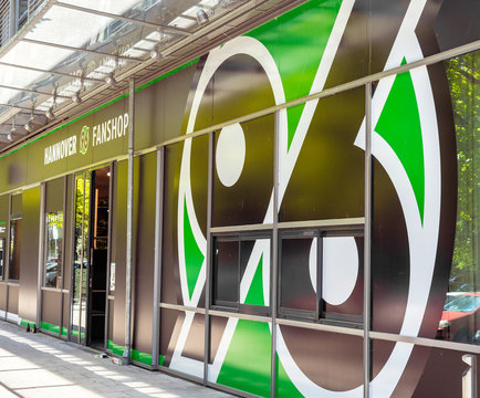 Fanshop of the soccer club Hannover 96 from the German Bundesliga, in front of the HDI-Arena in Hannover, Germany, July 7., 2018