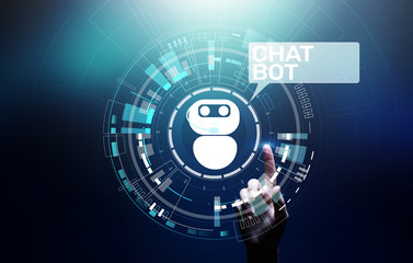 Chatbot computer program designed for conversation with human users over the Internet. Support customer service concept.