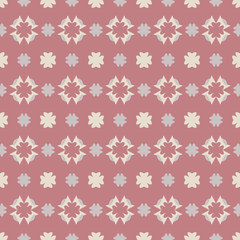 Seamless pattern with little abstract hearts. Pink red color, grey and ivory cream. Vector.
