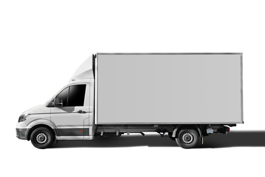 Delivery truck isolated on white background. There is a global path