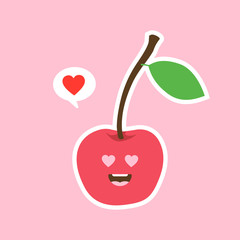 Cute cherry vector cartoon character isolated on a color  background.