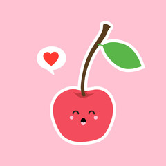 Cherry. Cute fruit vector character isolated on color background 