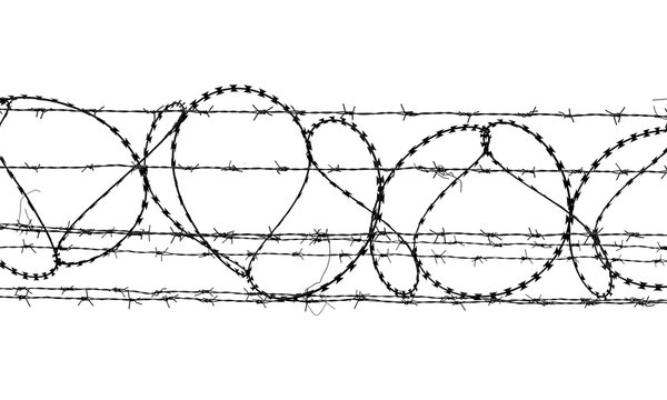 Black and white barbed wire isolated  on white background