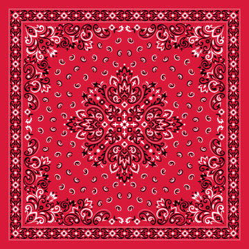 Vector ornament Bandana Print. Traditional ornamental ethnic pattern with paisley and flowers. Silk neck scarf or kerchief square pattern design style, best motive for print on fabric or papper.