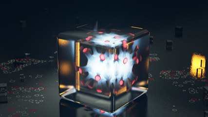 Virus isolated in glass cube 3D render