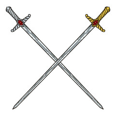 Two crossed cartoon swords. Vector illustration.