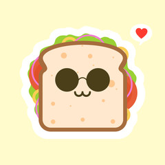 Sandwich cartoon character icon kawaii fast food Flat design Vector.