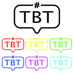 Tbt hashtag icon vector set. thursdat throw back illustration sign collection. abbreviation symbol.