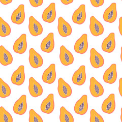 Abstract fruit pattern with papaya. Bright colour in vector illustration. Ornament for textile and wrapping.