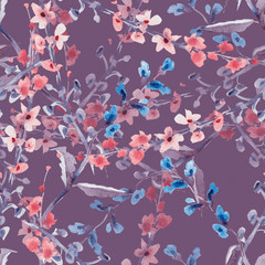 Summer Flowers Seamless Pattern. Watercolor Background.