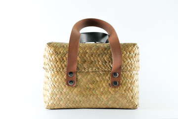 Woven Handmade Bag for Women,Thai handicraft woman basketry isolate on white background.