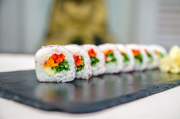 Vegan rainbow sushi rolls