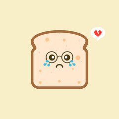cute and kawaii sticker of a cartoon slice of bread with sad face expression 