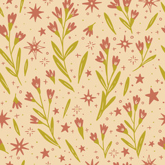vector floral seamless pattern. simple design with star. for textile, wrapping, office, wallpaper
