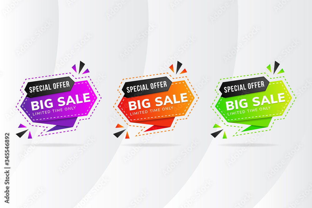 Poster set of vector illustration abstract big sale element banner design with combination black and colorf