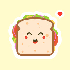 cute and kawaii sandwich  style illustration. Sandwich bread  isolated on the color background. Sandwich icon in flat style.