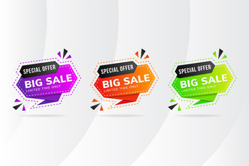 Set of Vector illustration abstract big sale element banner design with combination black and colorful gradient for special offers, sales and discount. the color is purple, orange and green gradient.