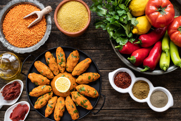 Turkish vegan food Mercimek Köftesi (lentil patties)