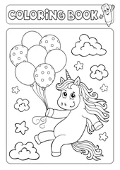 Deurstickers Voor kinderen Kleurboek eenhoorn met ballonnen 1