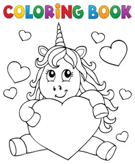 Foto op Plexiglas Voor kinderen Kleurboek Valentijn eenhoorn thema 1
