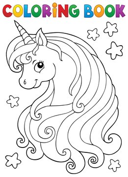 Coloring book unicorn head theme 1