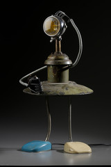 Recycled Object Standing Girl Made Of Old Lamps