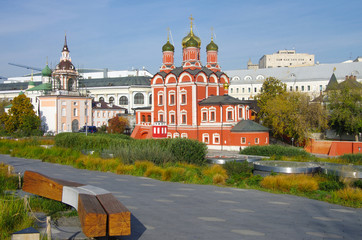 MOSCOW, RUSSIA -  October, 2019: View on Cathedral of the icon of the Mother of God Sign of the former Znamensky monastery