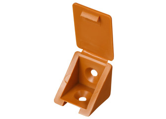 Open plastic furniture corner light of brown color isolated on a white background. Furniture fittings.
