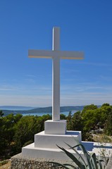 White marble cross on the hill near Split, Croatia