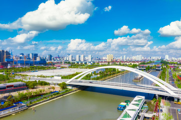 Scenery of Huangpu River foreshore Park in Shanghai, China