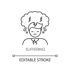 Suffering pixel perfect linear icon. Anxiety disorder. Depression symptom. Feeling of pain. Thin line customizable illustration. Contour symbol. Vector isolated outline drawing. Editable stroke